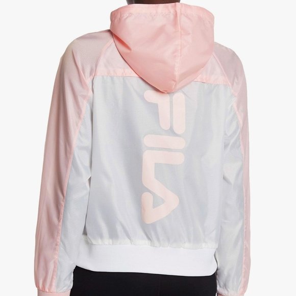 FILA USA Breeze Wind Jacket Hooded Windbreaker Pink White Size L Lightweight - Picture 2 of 10
